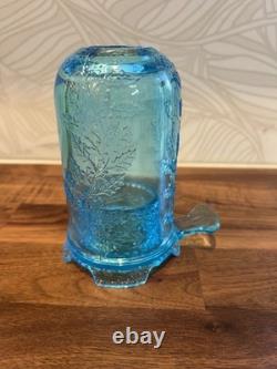 Fenton Aqua Blue Fairy Lamp Holly Pattern Votive Candle Holder HTF Vintage