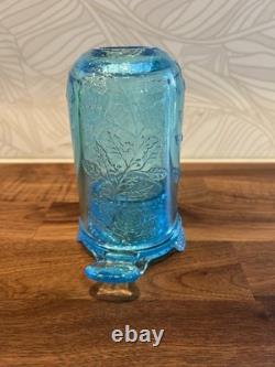 Fenton Aqua Blue Fairy Lamp Holly Pattern Votive Candle Holder HTF Vintage