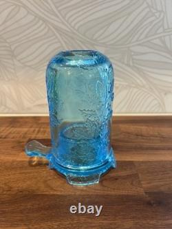 Fenton Aqua Blue Fairy Lamp Holly Pattern Votive Candle Holder HTF Vintage