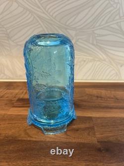 Fenton Aqua Blue Fairy Lamp Holly Pattern Votive Candle Holder HTF Vintage
