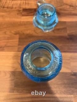 Fenton Aqua Blue Fairy Lamp Holly Pattern Votive Candle Holder HTF Vintage