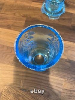 Fenton Aqua Blue Fairy Lamp Holly Pattern Votive Candle Holder HTF Vintage