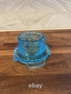 Fenton Aqua Blue Fairy Lamp Holly Pattern Votive Candle Holder HTF Vintage