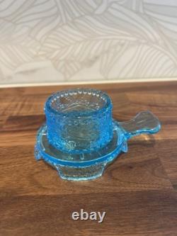 Fenton Aqua Blue Fairy Lamp Holly Pattern Votive Candle Holder HTF Vintage