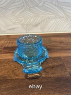 Fenton Aqua Blue Fairy Lamp Holly Pattern Votive Candle Holder HTF Vintage