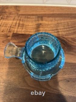 Fenton Aqua Blue Fairy Lamp Holly Pattern Votive Candle Holder HTF Vintage