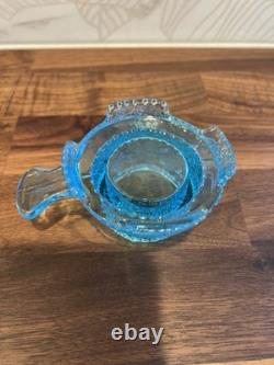 Fenton Aqua Blue Fairy Lamp Holly Pattern Votive Candle Holder HTF Vintage