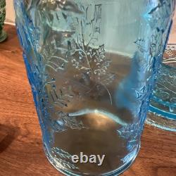 Fenton Aqua Blue Fairy Lamp Holly Pattern Votive Candle Holder HTF Vintage