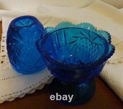 Fenton Art Glass Blue Pineapple Fairy Lamp Vintage Pre 1980 Candle Holder Votive