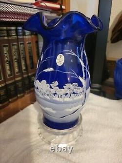 Fenton Art Glass Co Hand Painted Winter Scene Hurricane Candle WOW L@@K