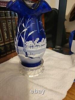 Fenton Art Glass Co Hand Painted Winter Scene Hurricane Candle WOW L@@K