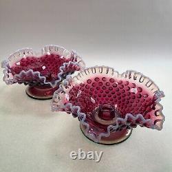 Fenton Art Glass Plum Opalescent Hobnail Candle Holders Bowls Pair Rare