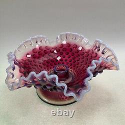 Fenton Art Glass Plum Opalescent Hobnail Candle Holders Bowls Pair Rare