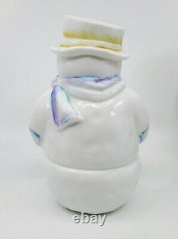 Fenton Art Glass Snowman Fairy Lamp, Candle Holder Signed Jeanne Cutshaw 7