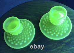 Fenton Art Glass Yellow Opalescent Hobnail Candlestick Holders Glows