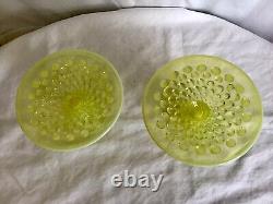 Fenton Art Glass Yellow Opalescent Hobnail Candlestick Holders Glows