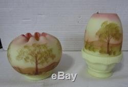 Fenton Burmese (Custard Glass) Handpainted Candle Holder and Vase