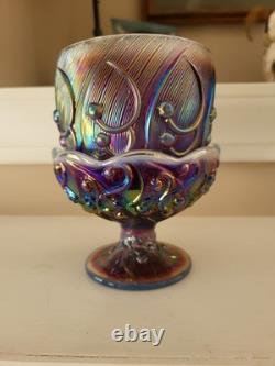 Fenton Carnival Glass Lily of Valley Fairy Lamp Candle Holder Iridescent Purple