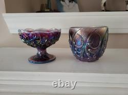 Fenton Carnival Glass Lily of Valley Fairy Lamp Candle Holder Iridescent Purple