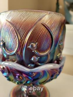 Fenton Carnival Glass Lily of Valley Fairy Lamp Candle Holder Iridescent Purple