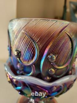 Fenton Carnival Glass Lily of Valley Fairy Lamp Candle Holder Iridescent Purple