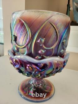 Fenton Carnival Glass Lily of Valley Fairy Lamp Candle Holder Iridescent Purple