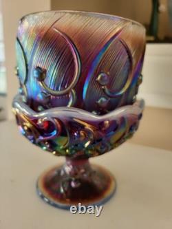 Fenton Carnival Glass Lily of Valley Fairy Lamp Candle Holder Iridescent Purple