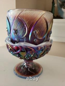 Fenton Carnival Glass Lily of Valley Fairy Lamp Candle Holder Iridescent Purple