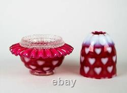 Fenton Cranberry Opalescent Hearts 3-Piece Fairy Lamp Vintage Art Glass