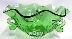 Fenton Emerald Green Nymph, Diamond Optic Dolphin Bowl, Six Petal Candle Holders