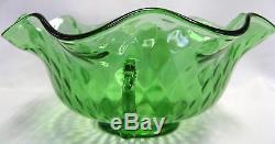 Fenton Emerald Green Nymph, Diamond Optic Dolphin Bowl, Six Petal Candle Holders