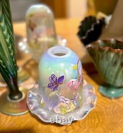 Fenton Fairy Light Opalescent with Iridized Colors Butterfly Floral Handpainted