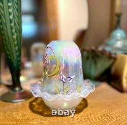 Fenton Fairy Light Opalescent with Iridized Colors Butterfly Floral Handpainted
