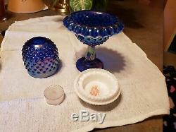 Fenton Glass Footed Fairy Lamp Candle Holder Opalescent Blue / Purple