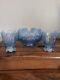 Fenton Iridescent Blue Art Glass Bowl And Candle Holders