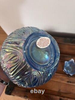 Fenton Iridescent Blue Art Glass Bowl And Candle Holders