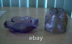 Fenton Koi Fish Fairy Lamp 2001-2002 Violet Votive Candle Holder Excellent