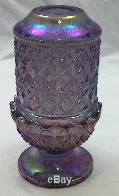 Fenton Lavender Carnival Glass Daisy Diamond Fairy Lamp Candle With Holder