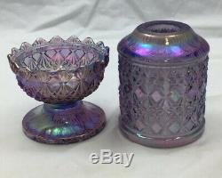 Fenton Lavender Carnival Glass Daisy Diamond Fairy Lamp Candle With Holder