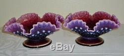 Fenton PLUM Opalescent Hobnail CONSOLE SET Footed Compote 2 Bowl Candle Holders