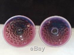 Fenton PLUM Opalescent Hobnail PAIR of CANDLE HOLDERS / CANDLE STICKS