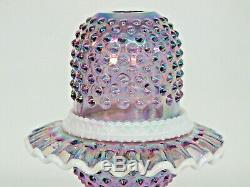 Fenton Purple Carnival Glass Hobnail 3 Piece Ruffled White Rim Fairy Lamp 727B