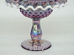 Fenton Purple Carnival Glass Hobnail 3 Piece Ruffled White Rim Fairy Lamp 727B