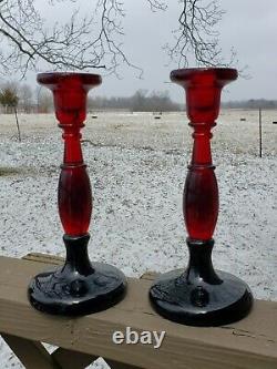 Fenton RARE 549 8 Candlesticks Bicolor Ruby & Black