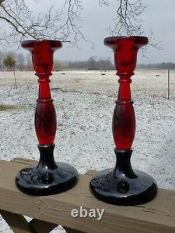 Fenton RARE 549 8 Candlesticks Bicolor Ruby & Black