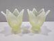 Fenton Topaz / Vaseline Opalescent Two Way Candle Holder Pair Glow Perfect