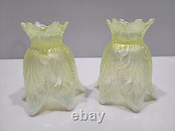 Fenton Topaz / Vaseline Opalescent Two Way Candle Holder Pair GLOW PERFECT