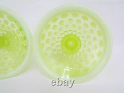 Fenton Vaseline Opalescent Hobnail Art Glass Topaz Candle Holders Older