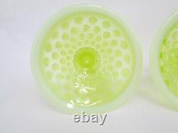 Fenton Vaseline Opalescent Hobnail Art Glass Topaz Candle Holders Older