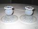 Fenton White Hobnail Opalescent Art Glass Candle Holders Stick Candlestick Light